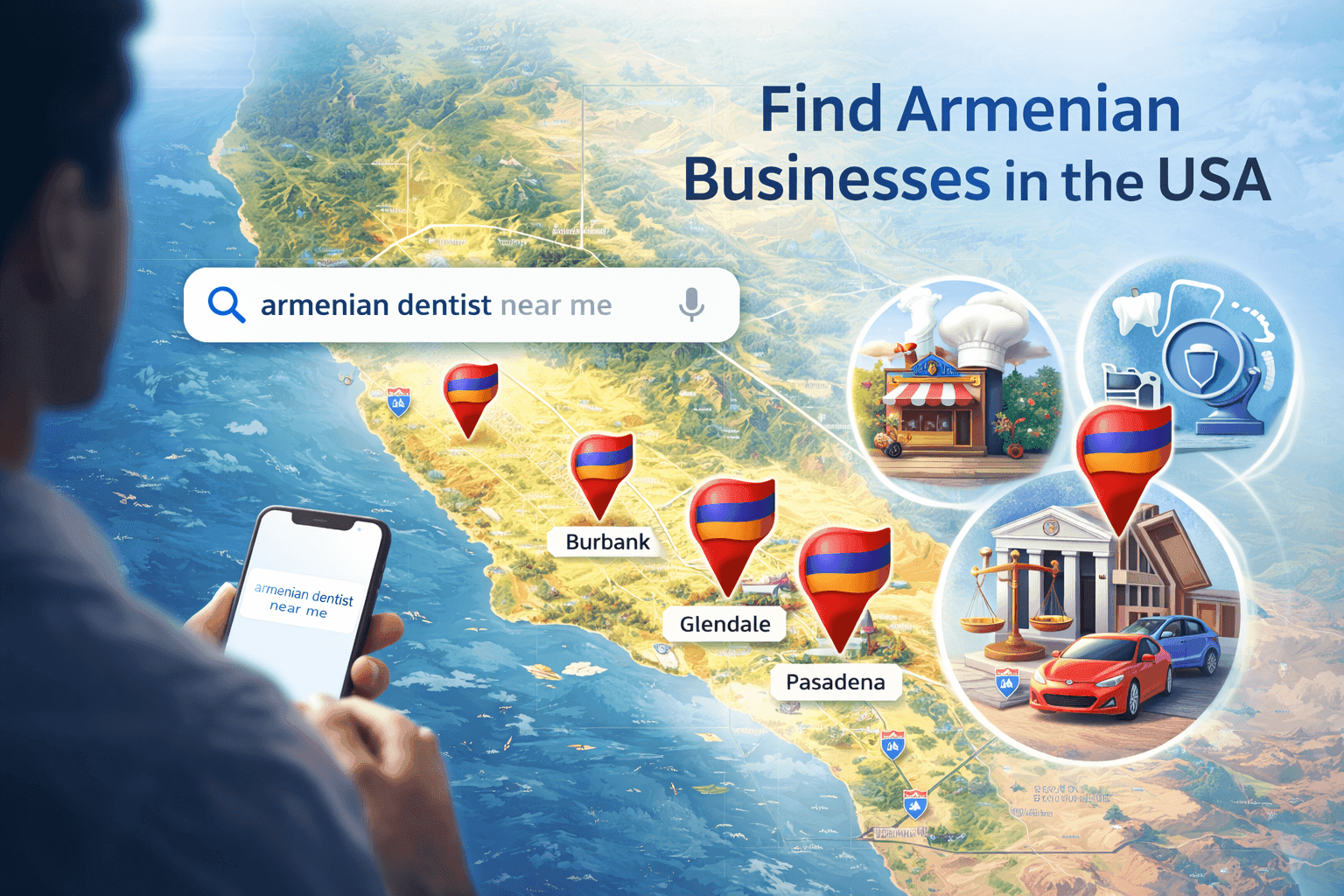 Armenian businesses in the USA directory showing restaurants, services, and community support